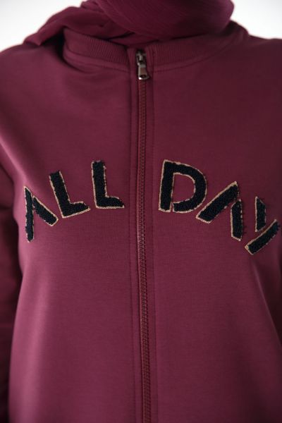 Embroidered Zipper Front Long Tracksuit