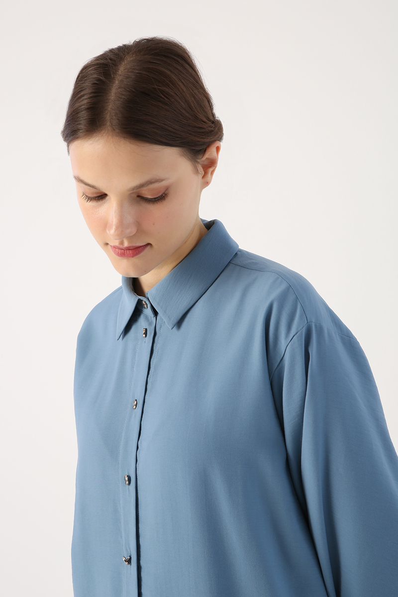 Shirt Collar Skirted Asymmetrical Slit Tunic