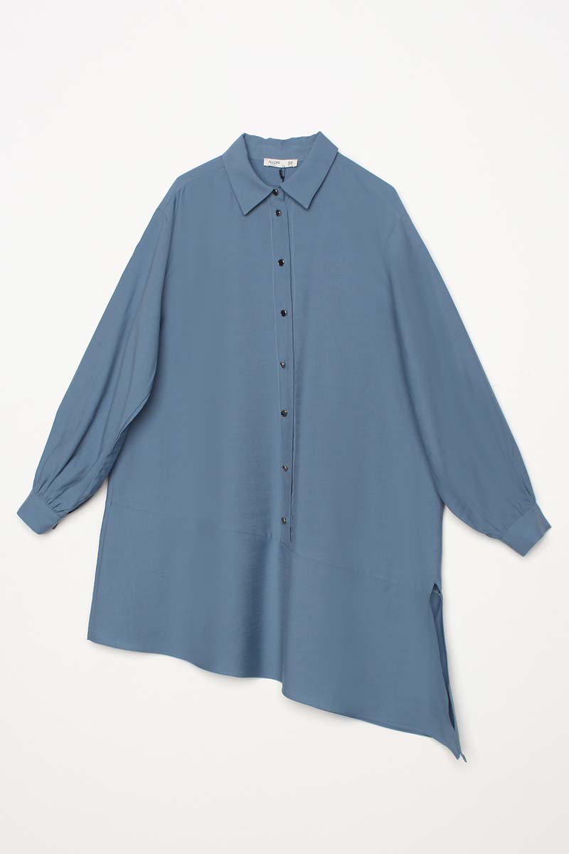 Shirt Collar Skirted Asymmetrical Slit Tunic