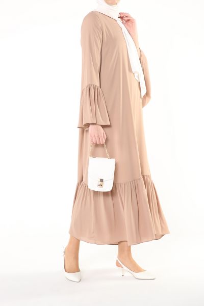 Eteği Fırfırlı Krep Elbise