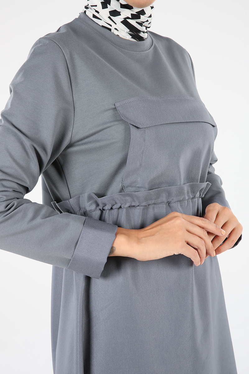 Pocket Detailed Elastic Waist Dress