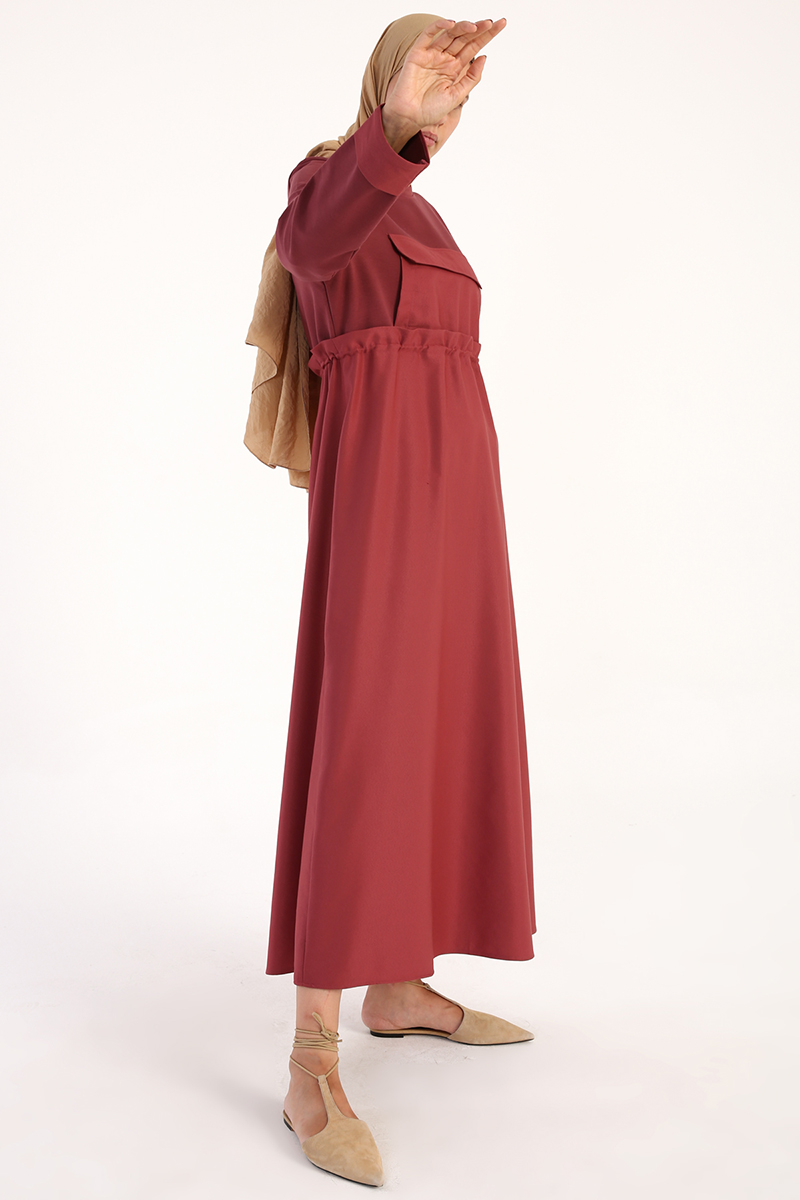 Pocket Detailed Elastic Waist Dress