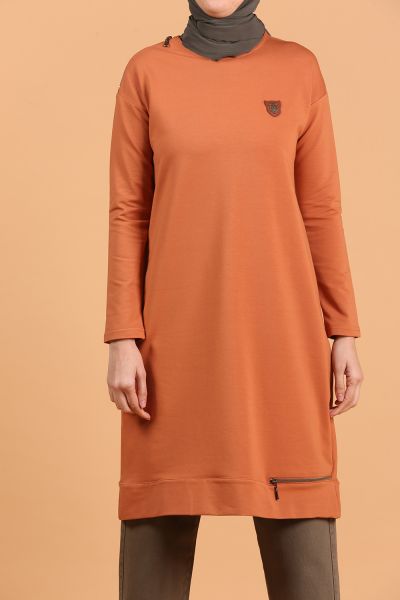 Zippered Combed Cotton Tunic With Emblem