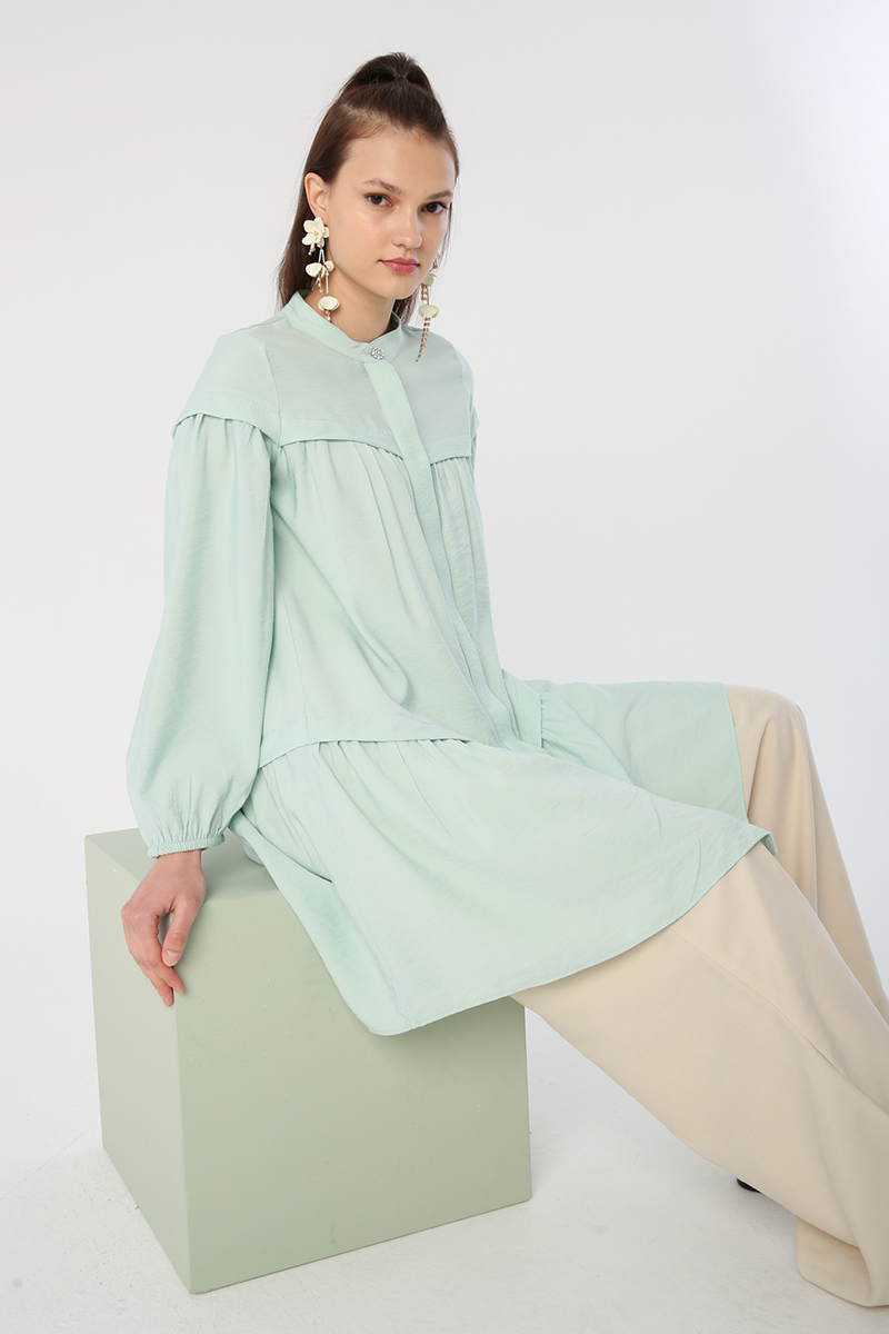 Pleated Viscose Shirt Tunic With Skirt And Rabo