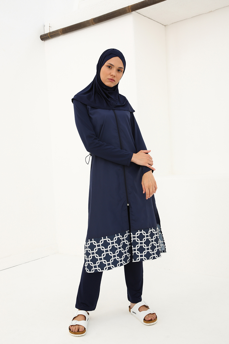Zippered Patterned 4 Pieces Burkini