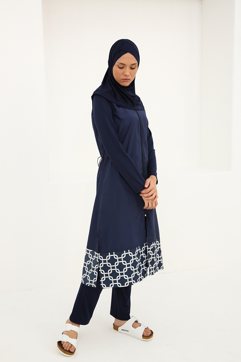 Zippered Patterned 4 Pieces Burkini
