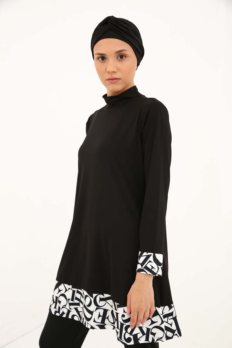 Letter Print Hem and Cuff Detailed 4 Pieces Burkini