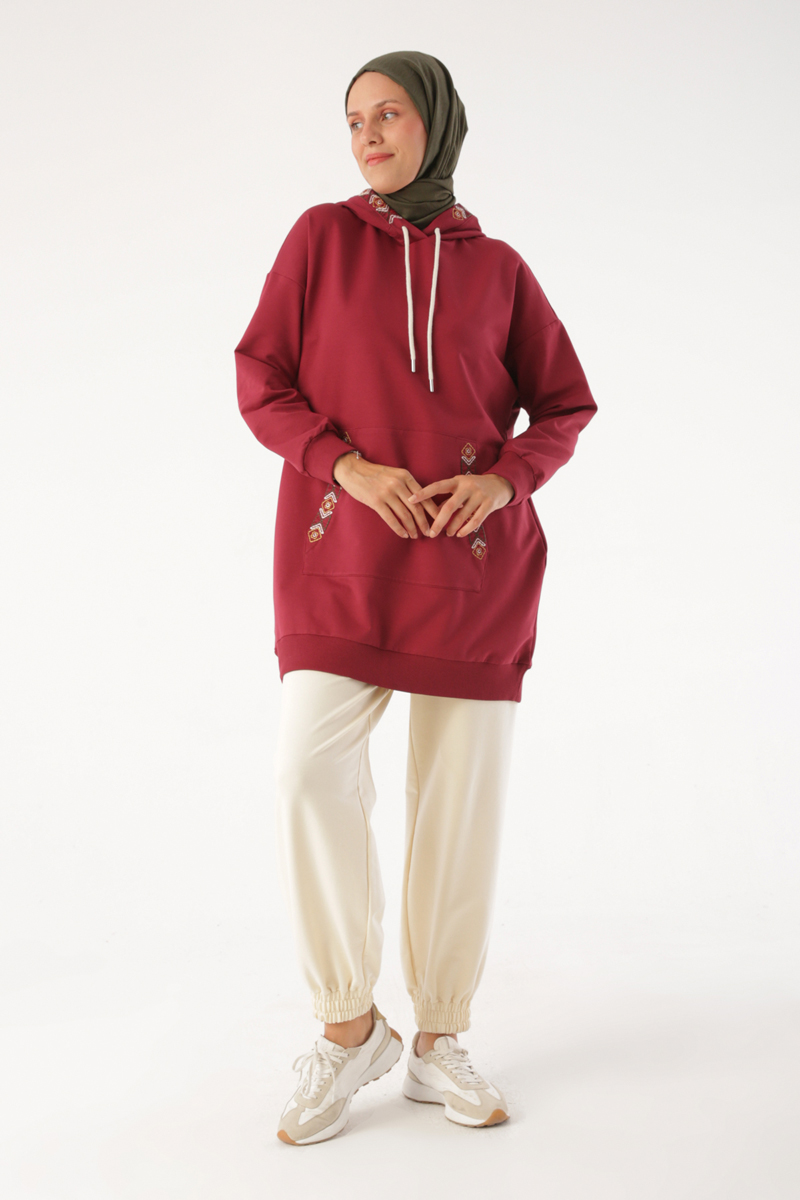 Ethnic Embroidered Hooded Sweat Tunic
