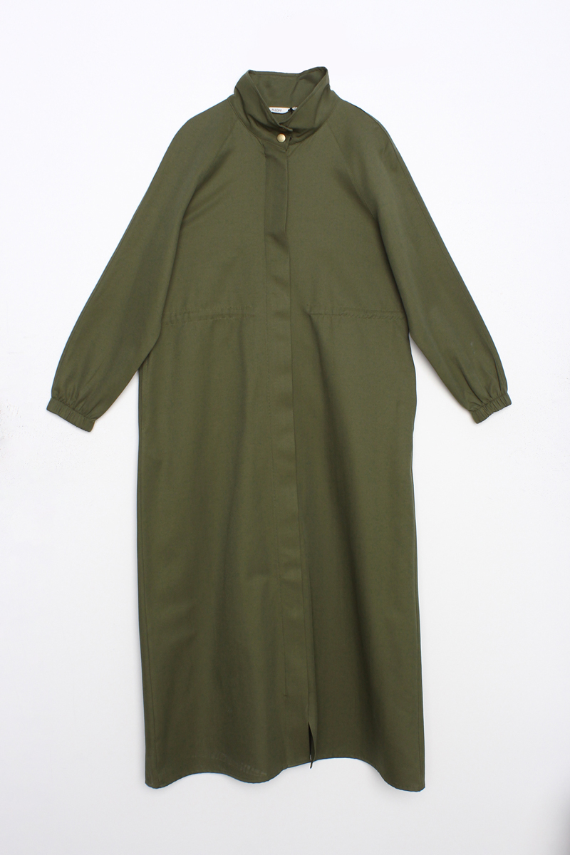 Zippered Waist Pleated Pocket Abaya