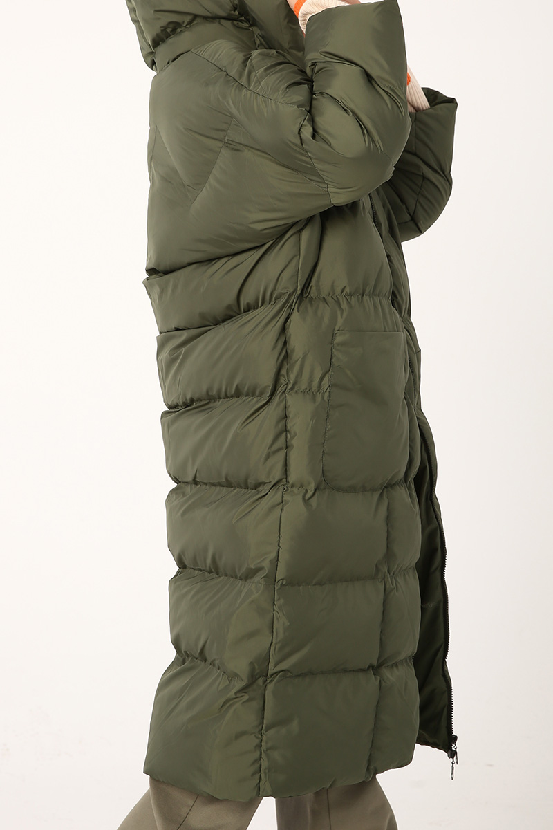 Quilted Zipper Front Hooded Over Coat