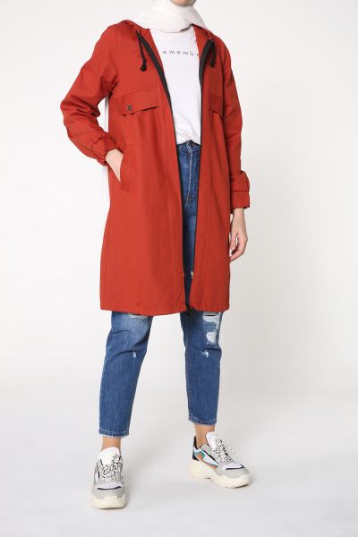 ZIPPERED HOODED TRENCH COAT