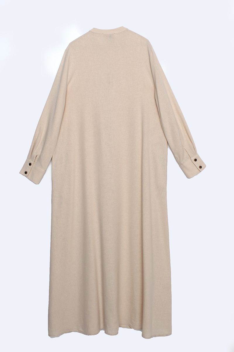 Zipper Front Bishop Sleeve Linen Pockets Abaya