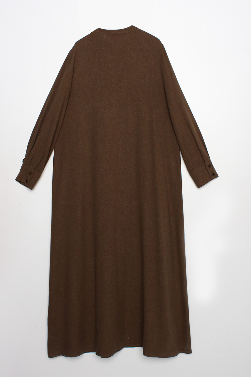 Zipper Front Bishop Sleeve Linen Pockets Abaya