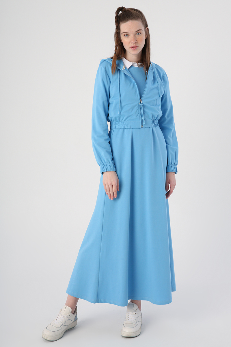 Fermuarlı Kısa Hırkalı Kolsuz Elbiseli Takım