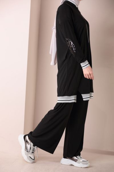 Zippered Sequined Double Track Suit