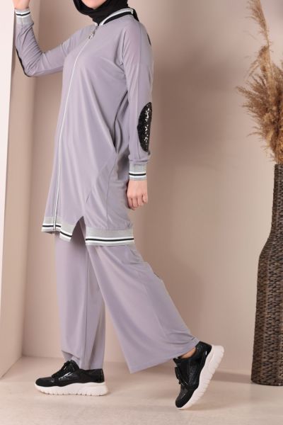 Zippered Sequined Double Track Suit