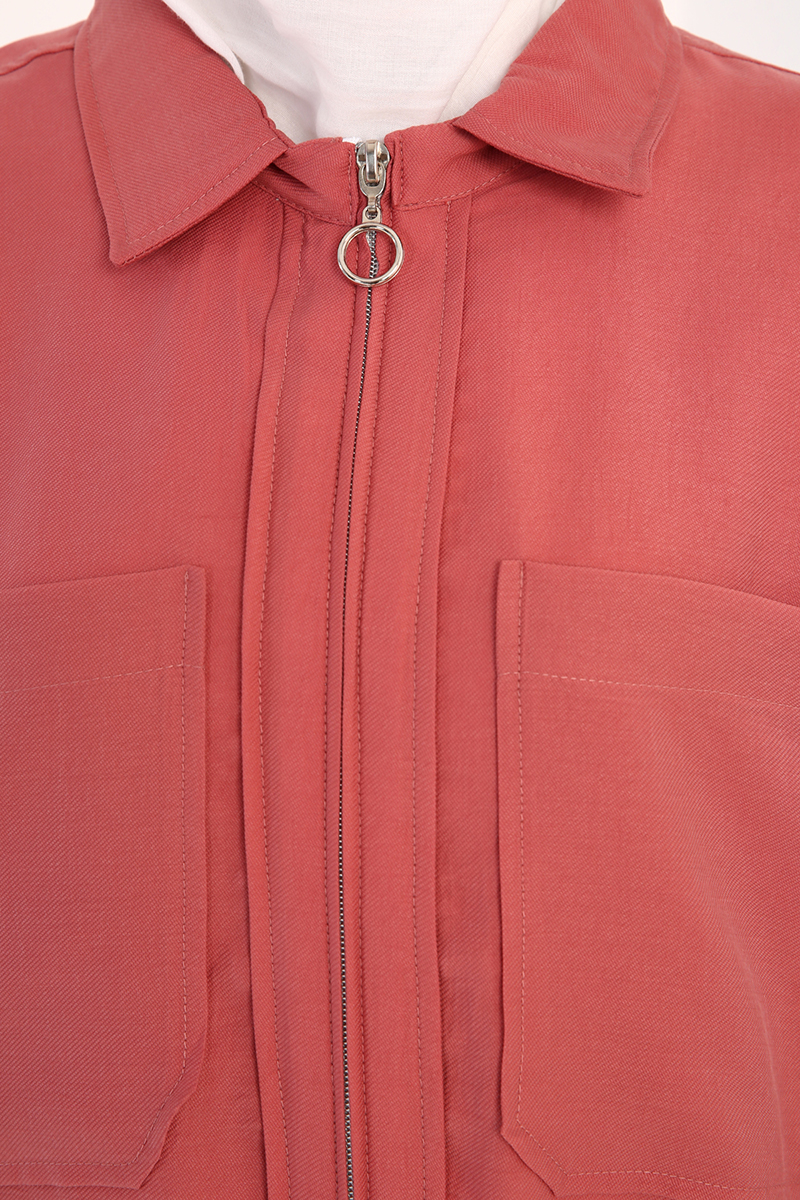 Flap Pocket Zipper Front Comfy Tencel Jacket