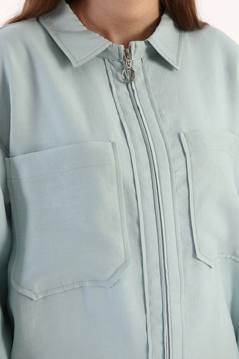 Flap Pocket Zipper Front Comfy Tencel Jacket
