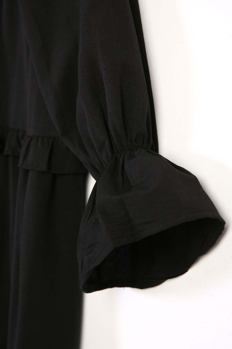 Ruffle Detailed Poet Sleeve A-Line Dress