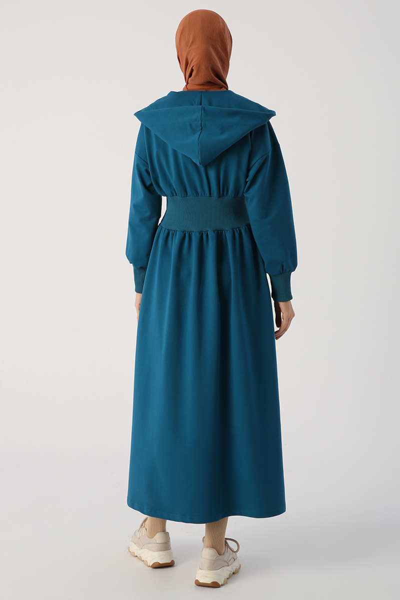 Garnish Ribbed Waist Hooded Dress