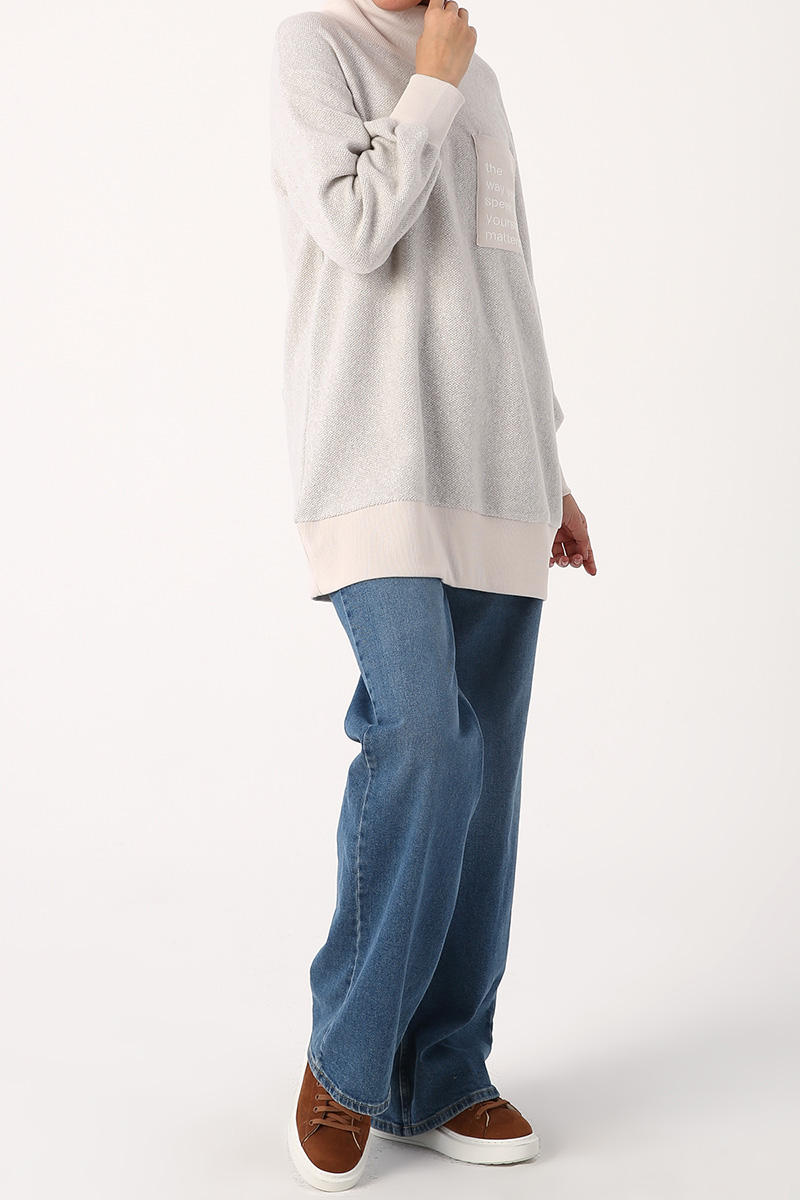 Oversize Embroidered Pocket Plush Sweatshirt Tunic