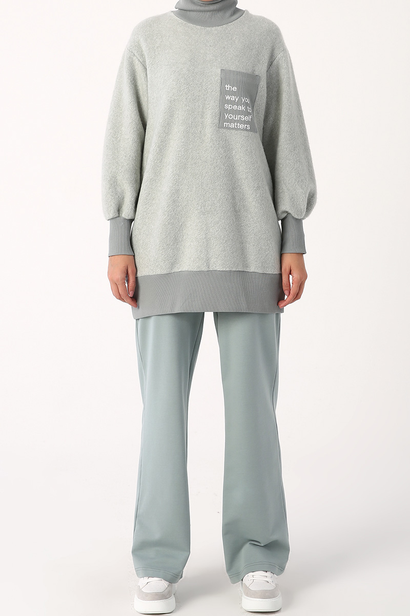 Oversize Embroidered Pocket Plush Sweatshirt Tunic