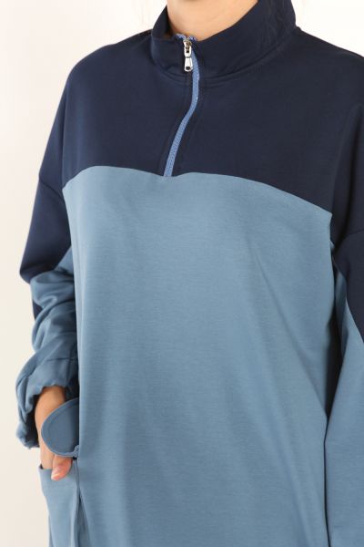 Zippered Sweatshirt Tunic With Pocket