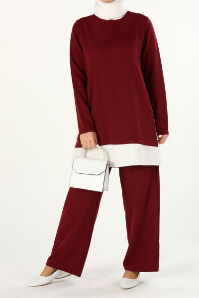 Back Detailed Double Color Blouse and Pants Set