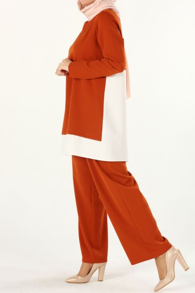 Back Detailed Double Color Blouse and Pants Set