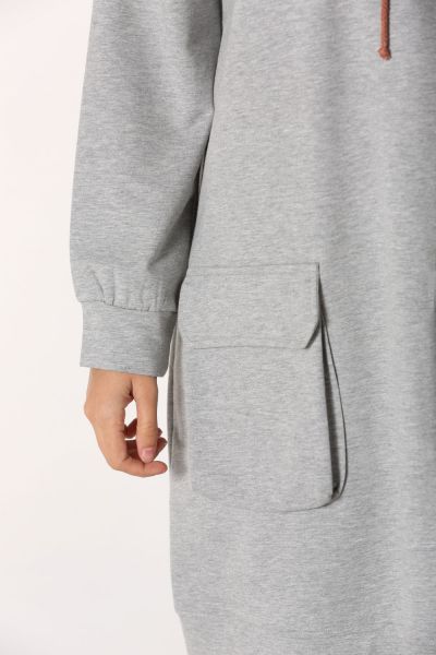 Hooded Comfy Pockets Detailed Long Sweatshirt Tunic