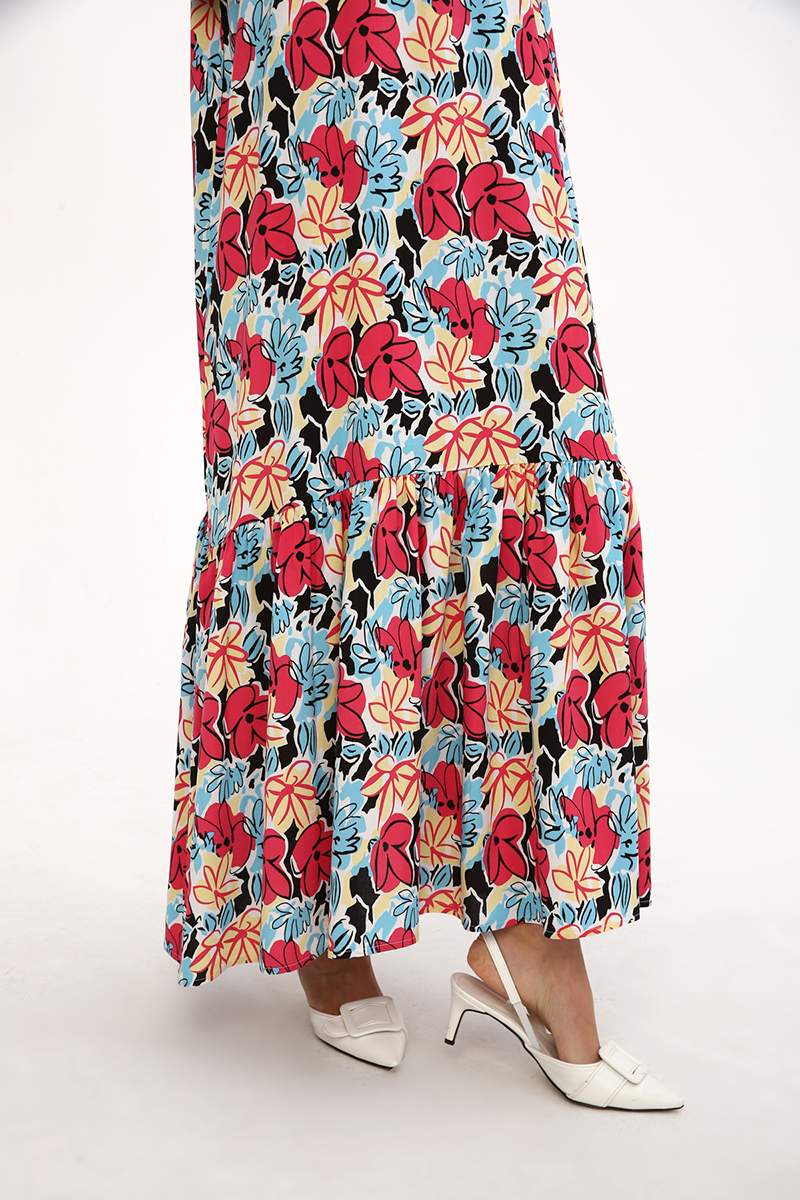 Stand-away Collar Paisley Pattern Comfy Maxi Dress