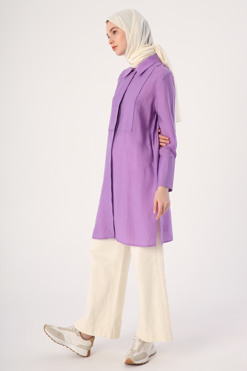 Wide Cuff Concealed Pop Shirt Tunic