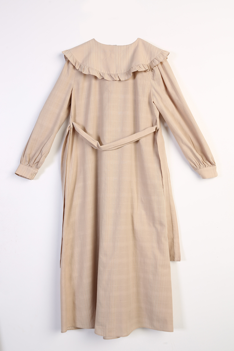 Bow Neck Belted and Buttoned Comfy Dress