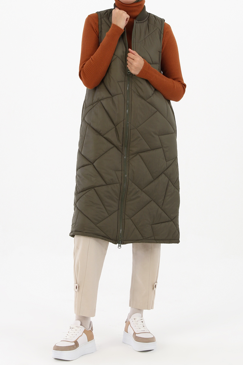 Geometric Pattern Long Quilted Vest