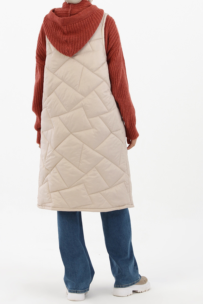 Geometric Pattern Long Quilted Vest