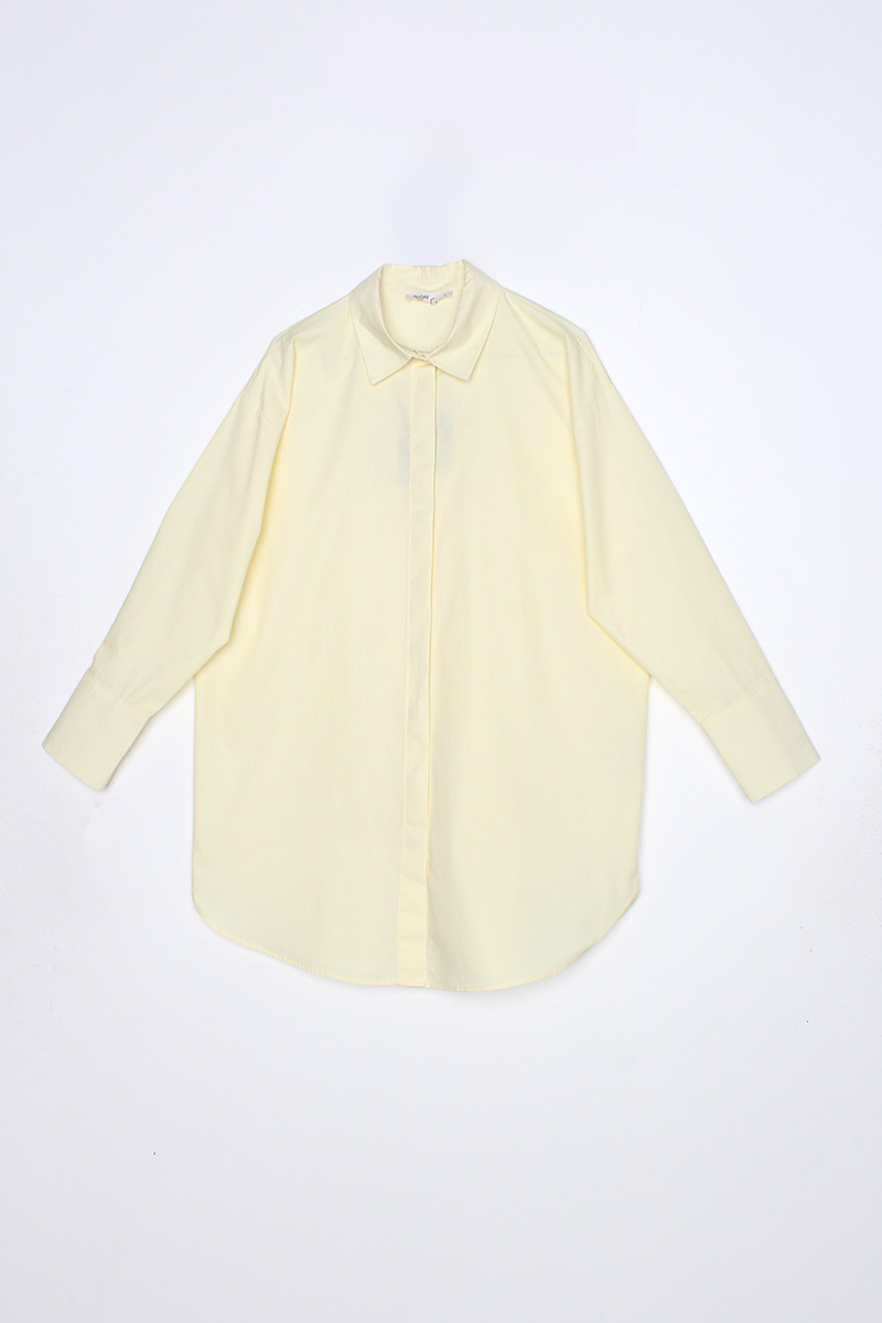 100% Cotton Hidden Button Oversize Shirt Tunic