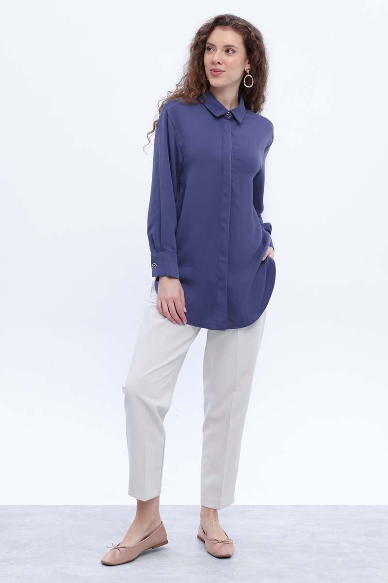 Metal Buttoned Shirt Tunic With Hidden Placket