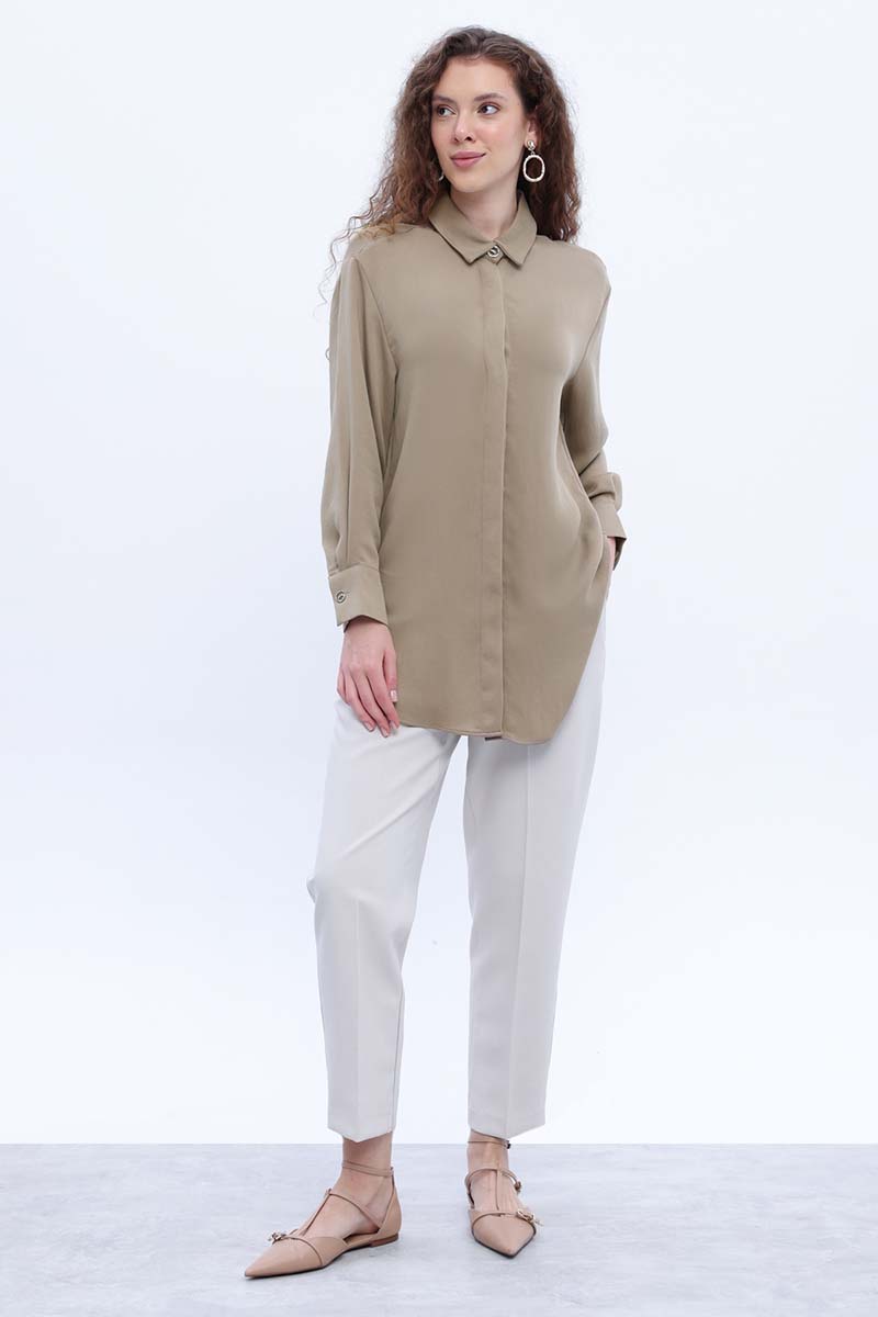 Metal Buttoned Shirt Tunic With Hidden Placket