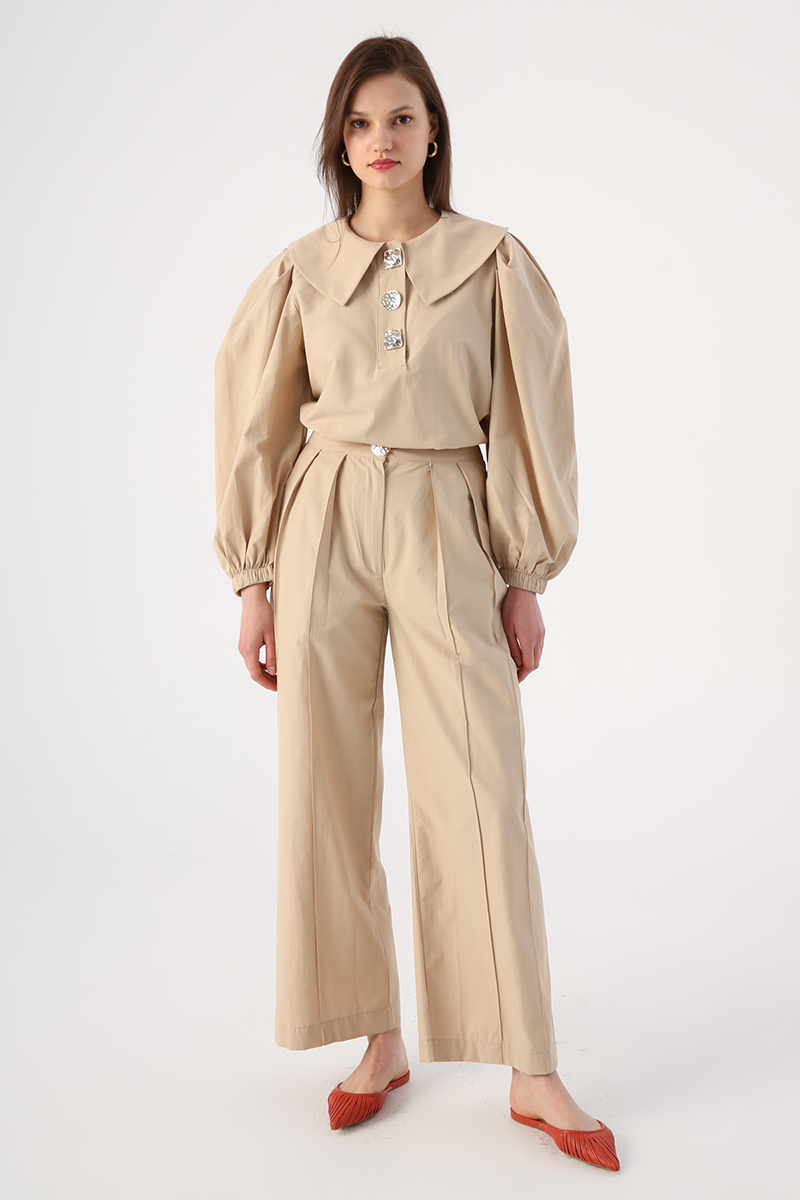 Gold Button Big Collar Trousers Suit