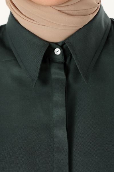Hidden Button Long Shirt Tunic