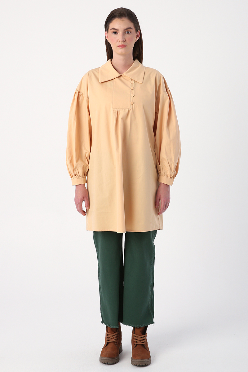 Shirt Collar Ruffle Detailed Oversize Tunic