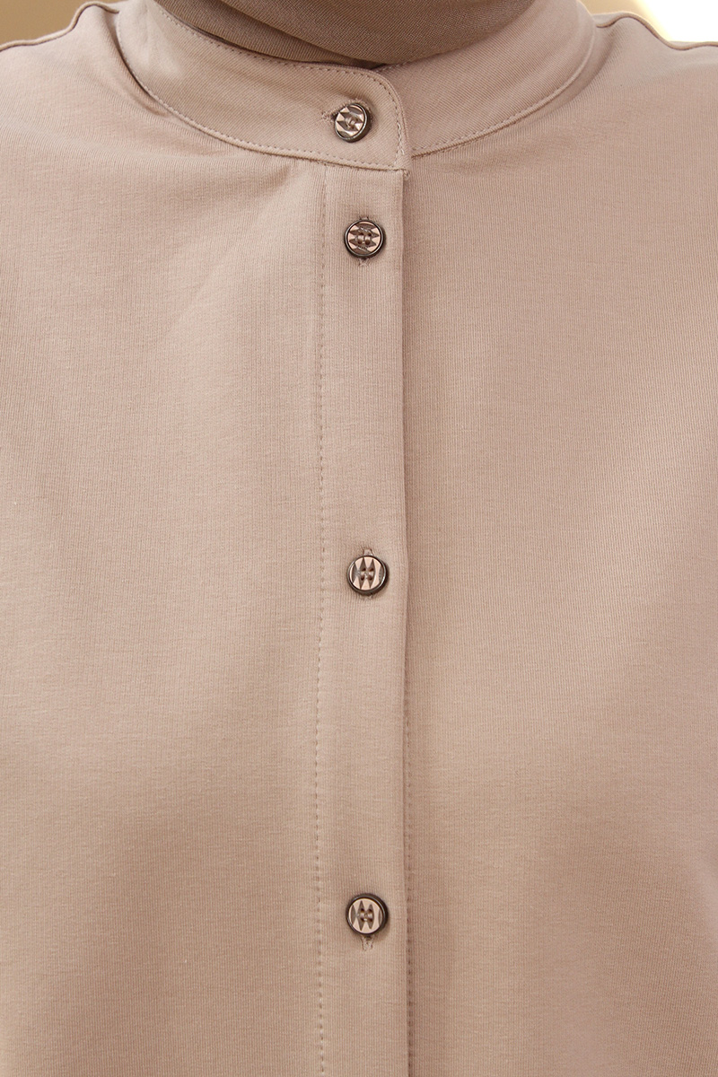Oversize Mandarin Collar Button Detailed Tunic