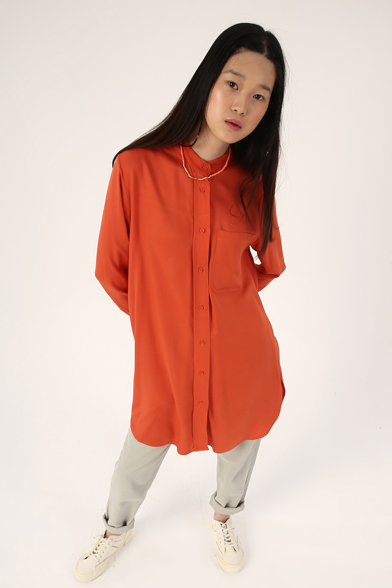 Mandarin Collar Pocket Viscon Shirt Tunic