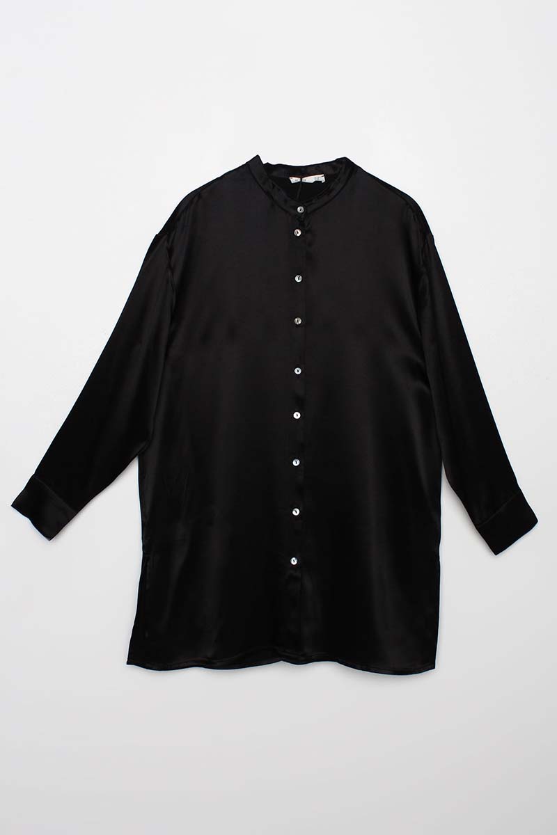 Magnificent Collar Shirt Tunic with Slits on the Sides