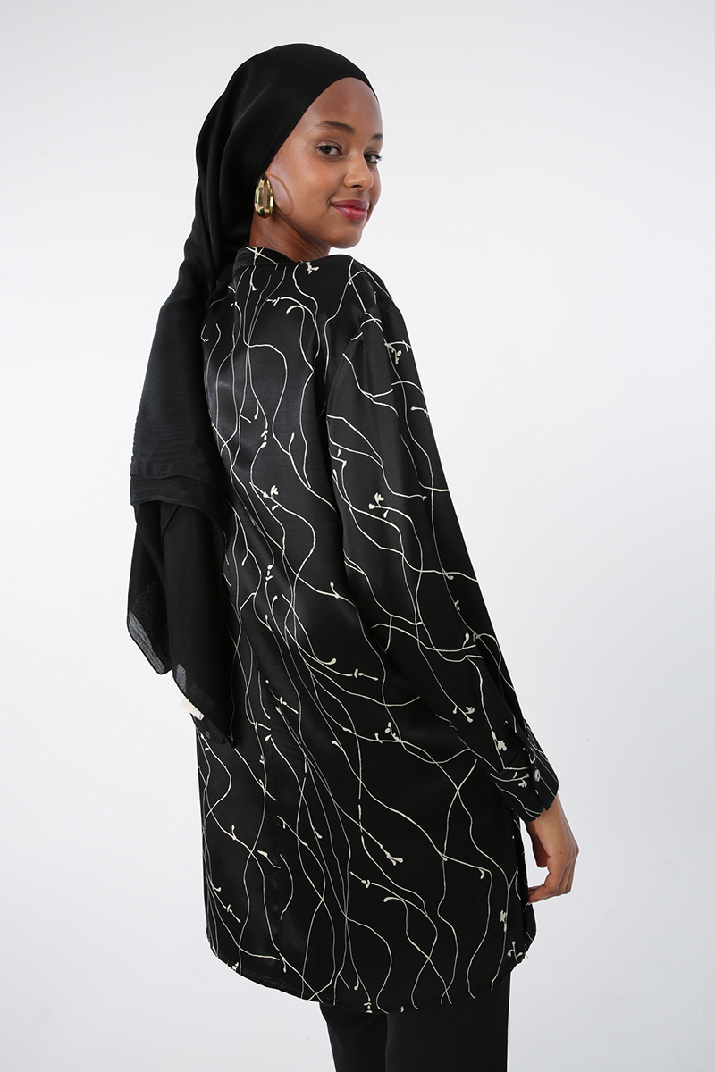 Magnificent Collar Shirt Tunic with Slits on the Sides