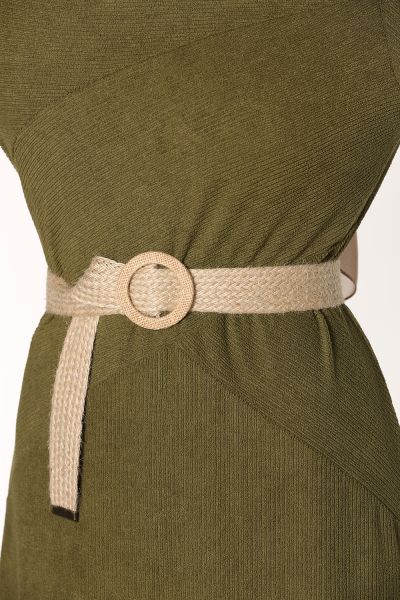 Half Turtle Neck Self Belted A-line Dress