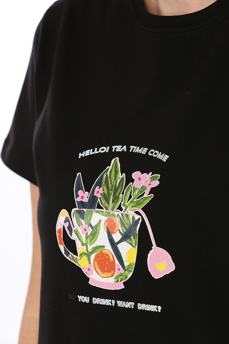 Hello Tea Tİme Printed Short Sleeve T-shirt