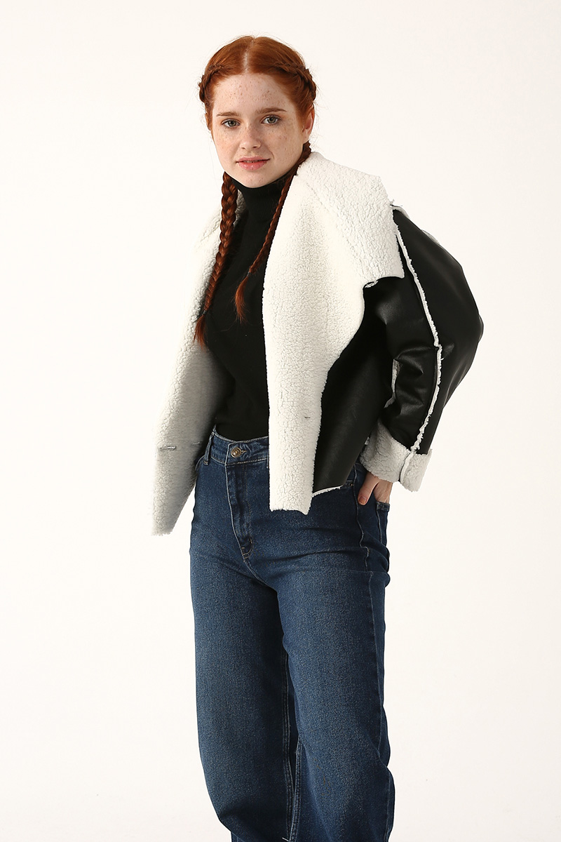 Button Front Leather Look Jacket