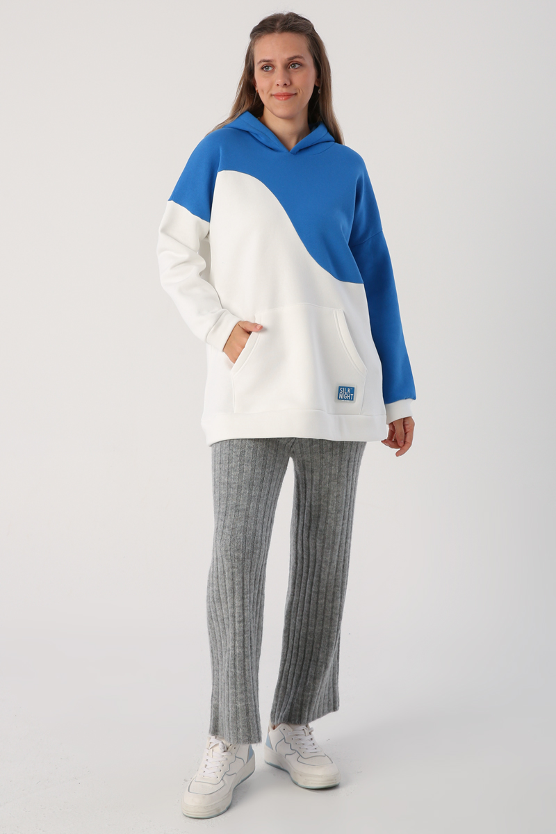 İki Renk Kapüşonlu Şardonlu Sweatshirt