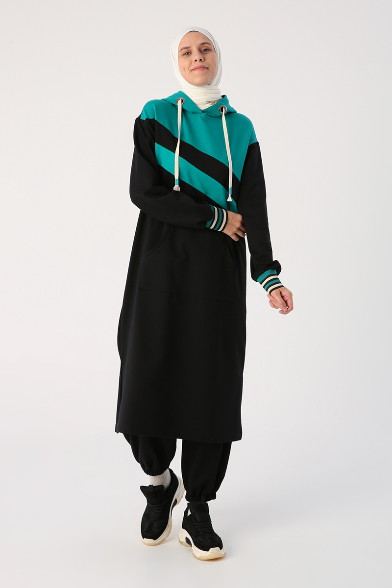 Two Color Hooded Sweat Tunic